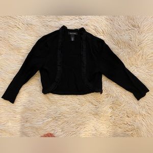 White House Black Market black crop cardigan open front bolero shrug with ruffle